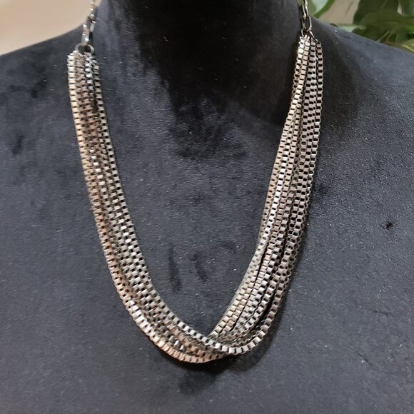 Womens Fashion Silver Tone Box Chain Multi Strand Necklace with Lobster Clasp - Picture 1 of 7